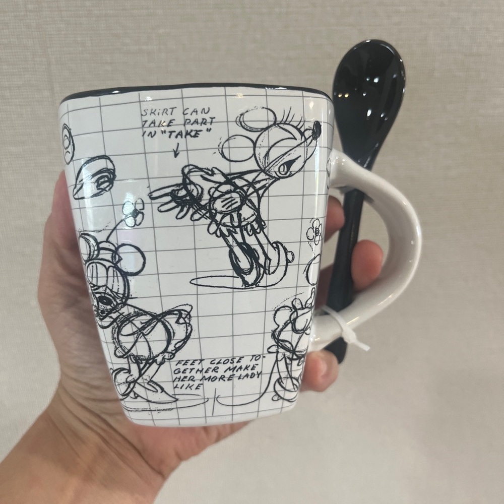 Walt Disney Mickey Mouse Sketch Book Coffee Mug Cup Black White Animation New